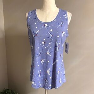 Lularoe NWT BIRD PRINT blue tank top periwinkle blue swallow birds size Large